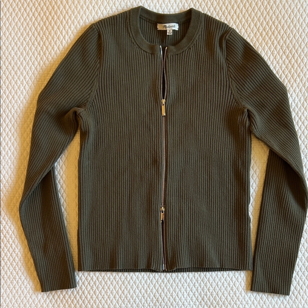 Madewell Zip Front Ribbed Cardigan - Dark Cargo